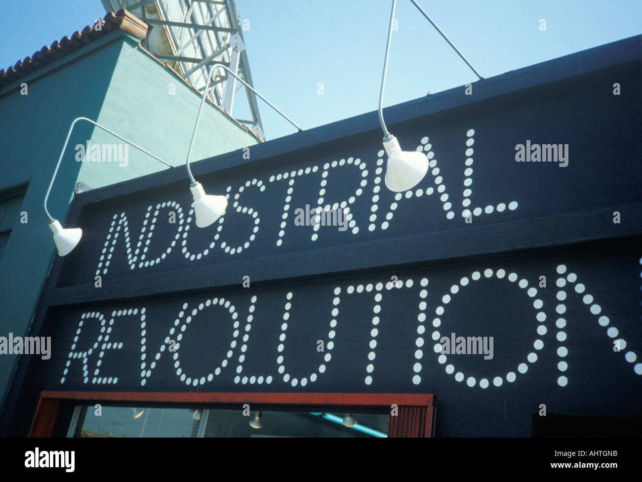 Sign reads Industrial Revolution Stock Photo