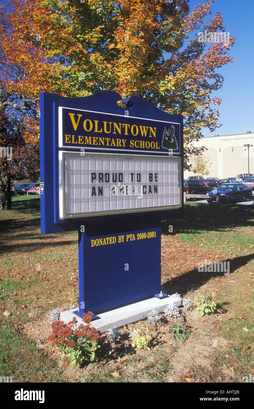 A sign that reads Voluntown Elementary School Stock Photo