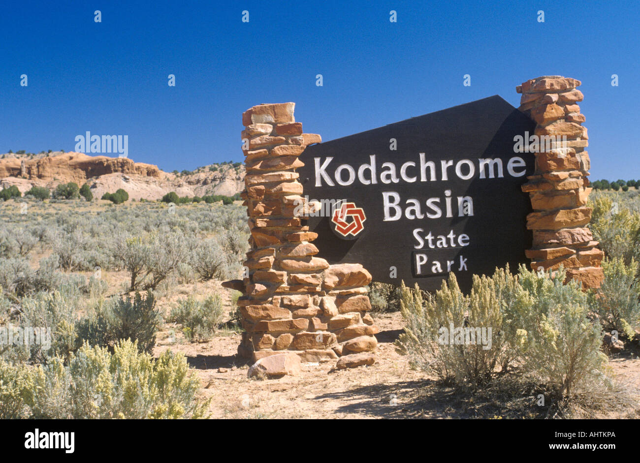 A sign that reads Kodachrome Basin State Park Stock Photo