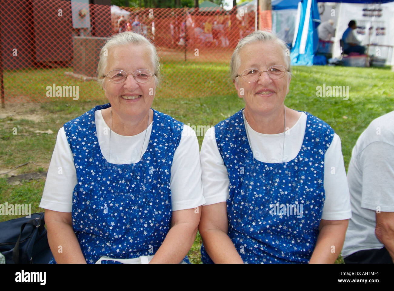 Twin mennonite sisters participate in Twins Convention at Twinsburg Ohio Stock Photo
