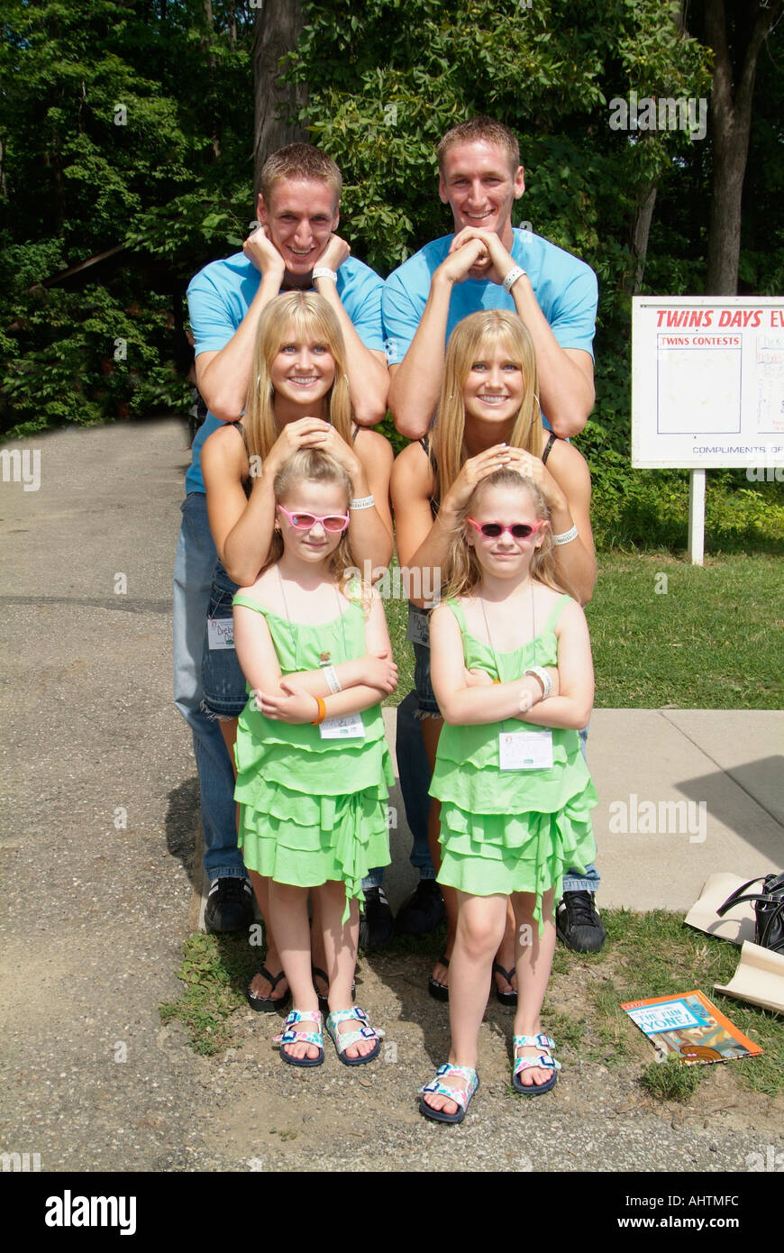 3 sets of twins at the Twins Convention at Twinsburg Ohio Stock Photo
