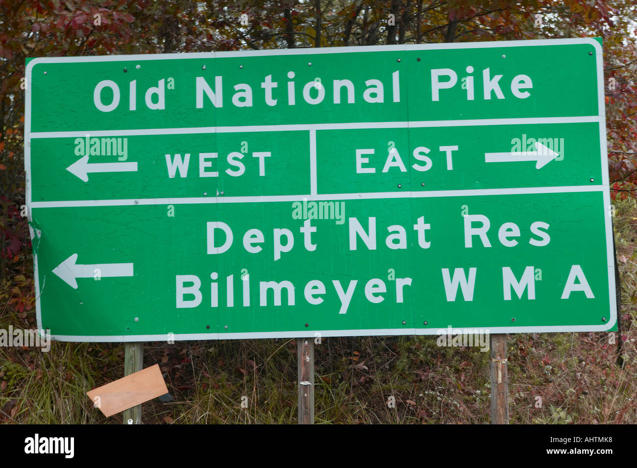 Old National Pike Roadway sign in Western Maryland Stock Photo