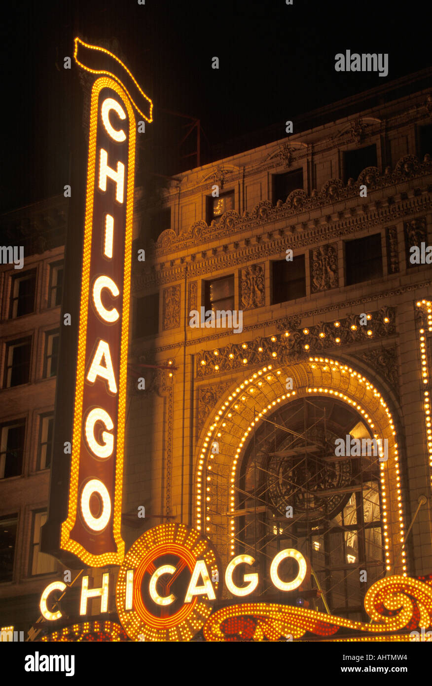 A neon sign that reads Chicago Stock Photo