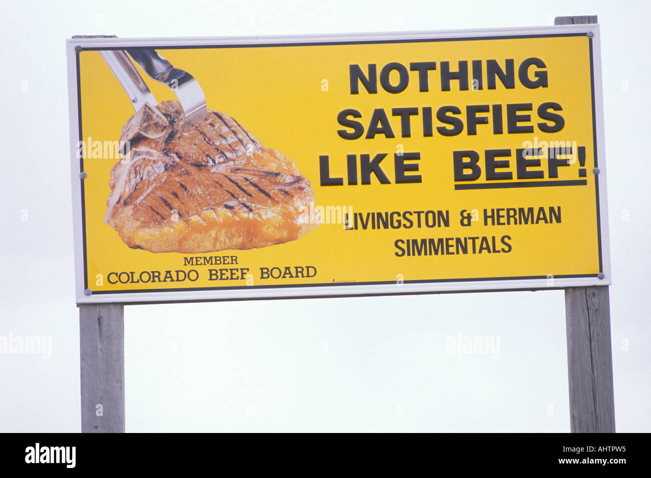 A sign that reads Nothing satisfies like beef Stock Photo