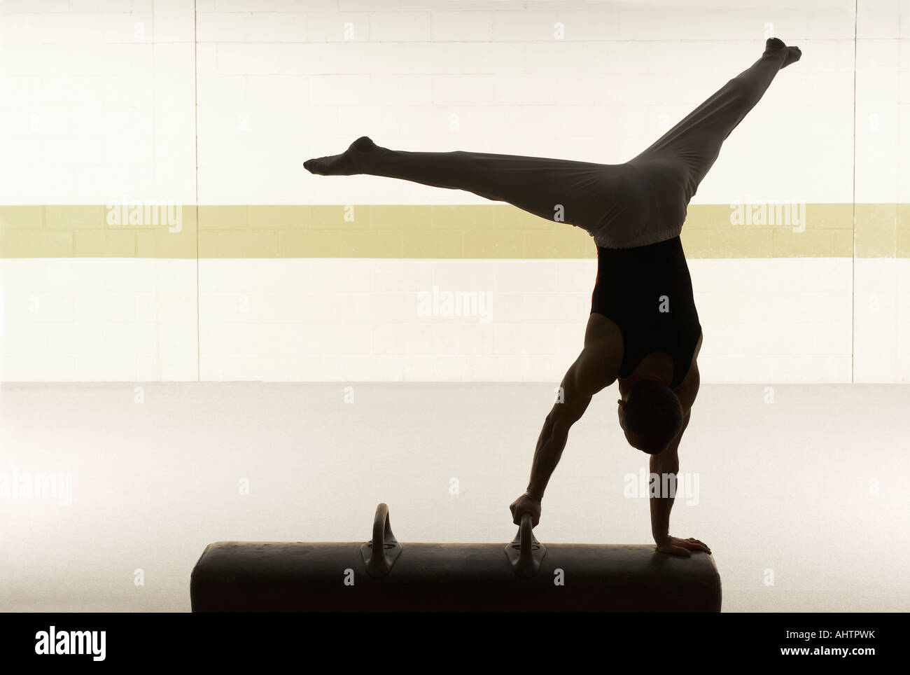 Male gymnast performing on pommel horse Stock Photo Alamy