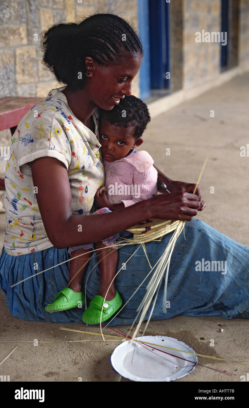 Making traditional straw baskets at a Women's Centre, Mekelle, Northern Ethiopia Stock Photo