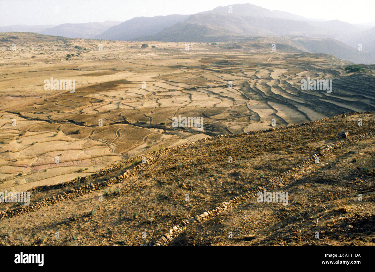 Barren northern hills and fields of the Rift Valley. Ethiopia Stock Photo