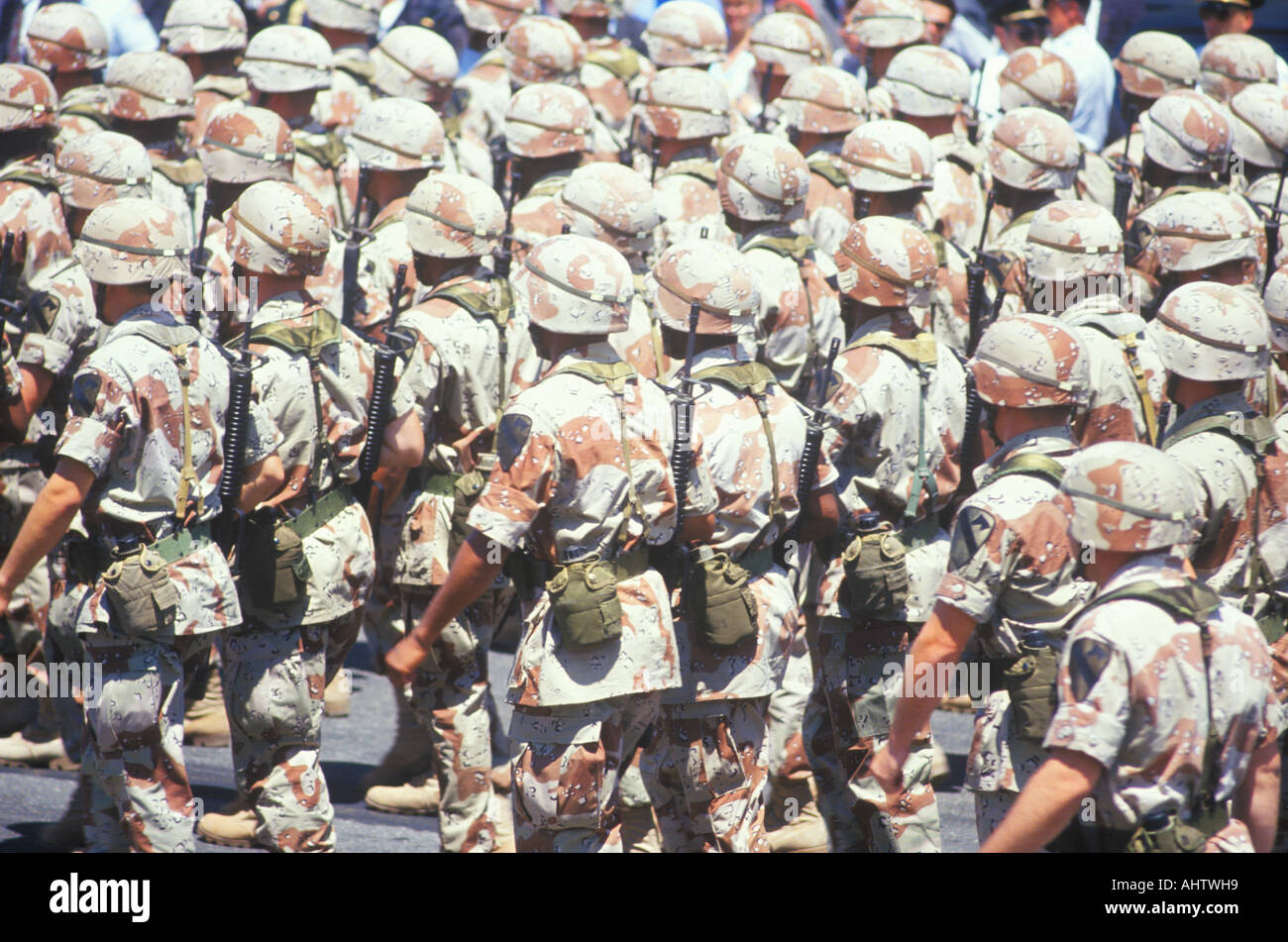 Soldiers Marching in Desert Storm Victory Parade Washington D C Stock