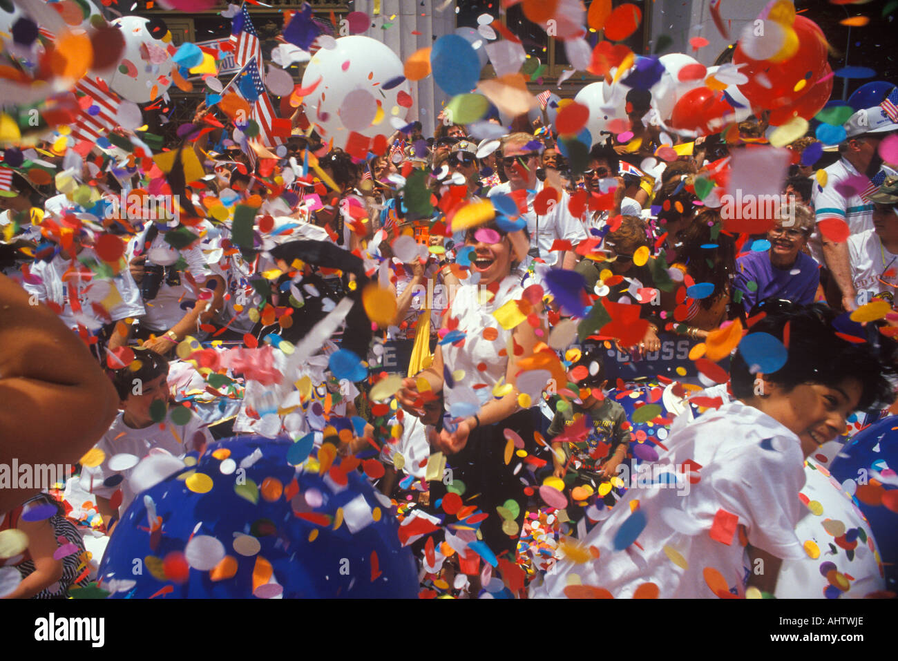 People Celebrating in Rain of Confetti New York City New York Stock Photo Alamy