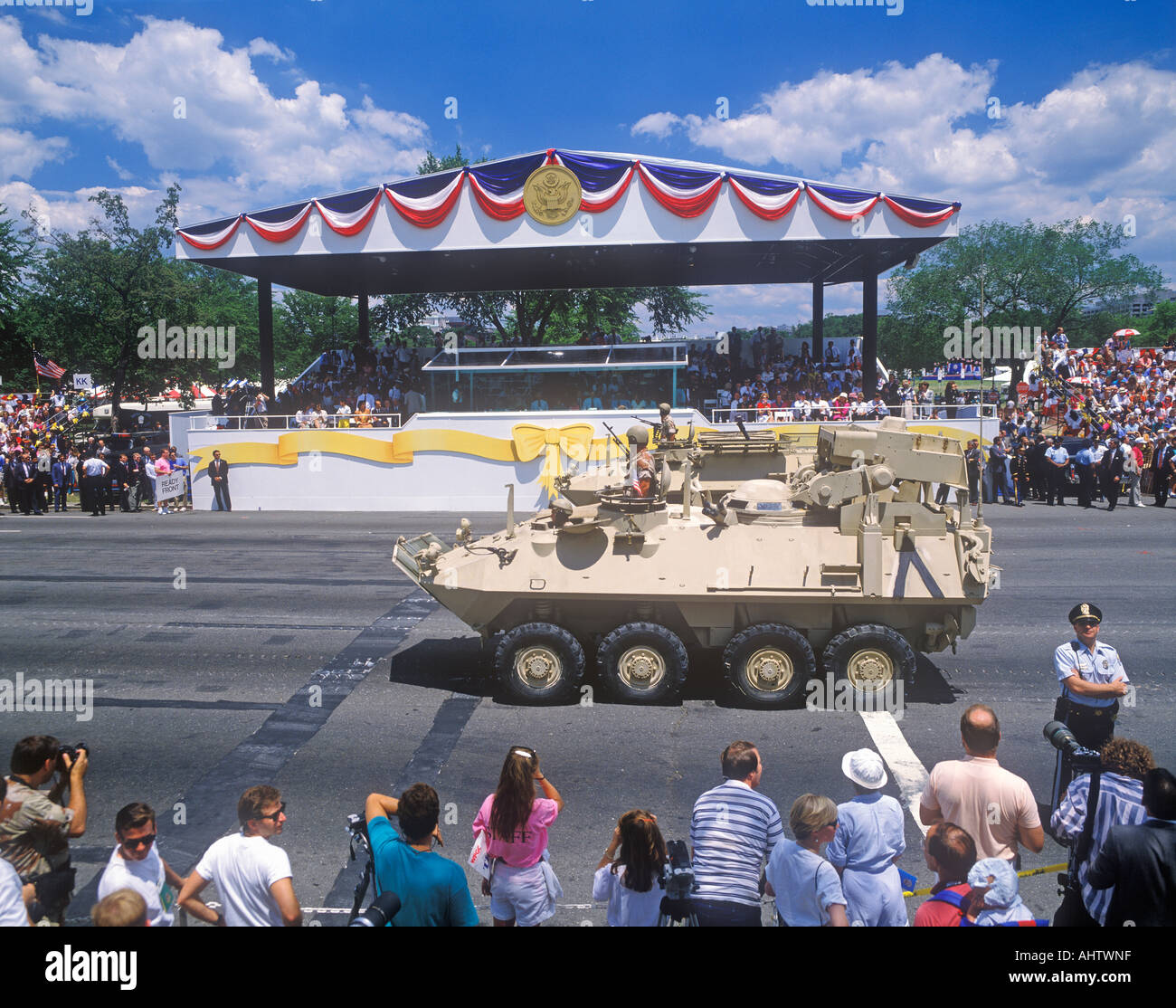 President George Bush at Desert Storm military parade Washington DC Stock Photo