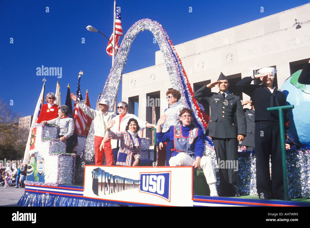 USO Float in Veteran s Day Parade St Louis Missouri Stock Photo Alamy