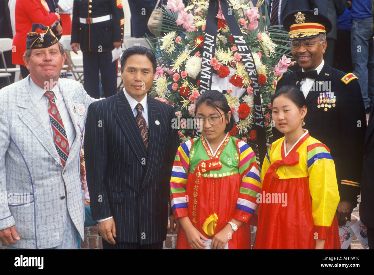 Multi Racial Participants in Veteran s Day Ceremony Los Angeles California Stock Photo