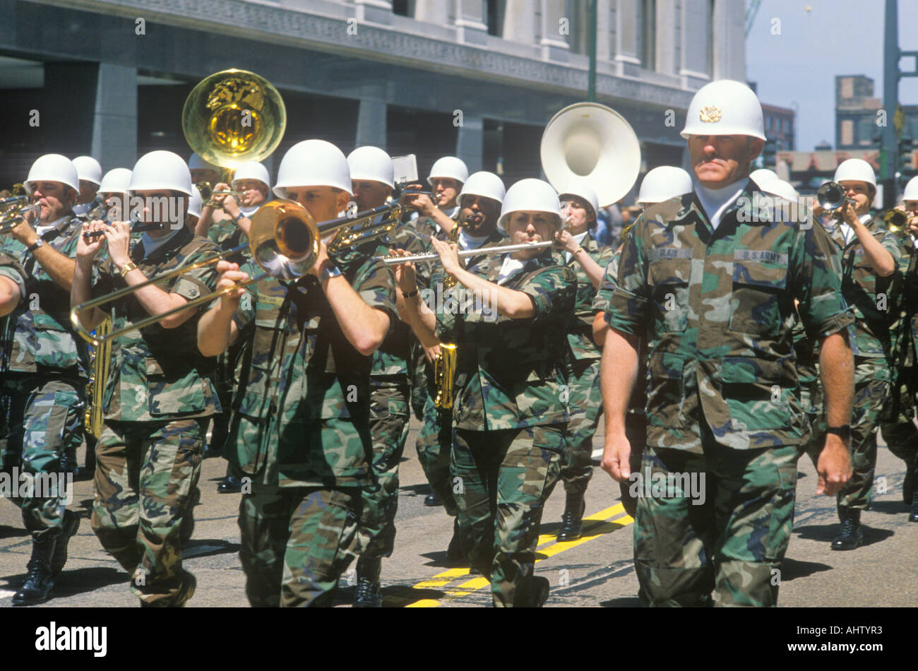 Military Band Marching in the United States Army Parade Chicago Illinois Stock Photo