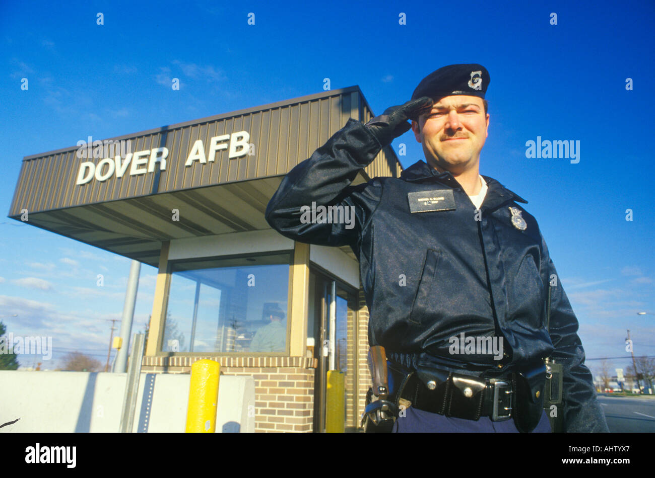Soldier Saluting at Main Gate of Dover Airforce Base Dover Delaware