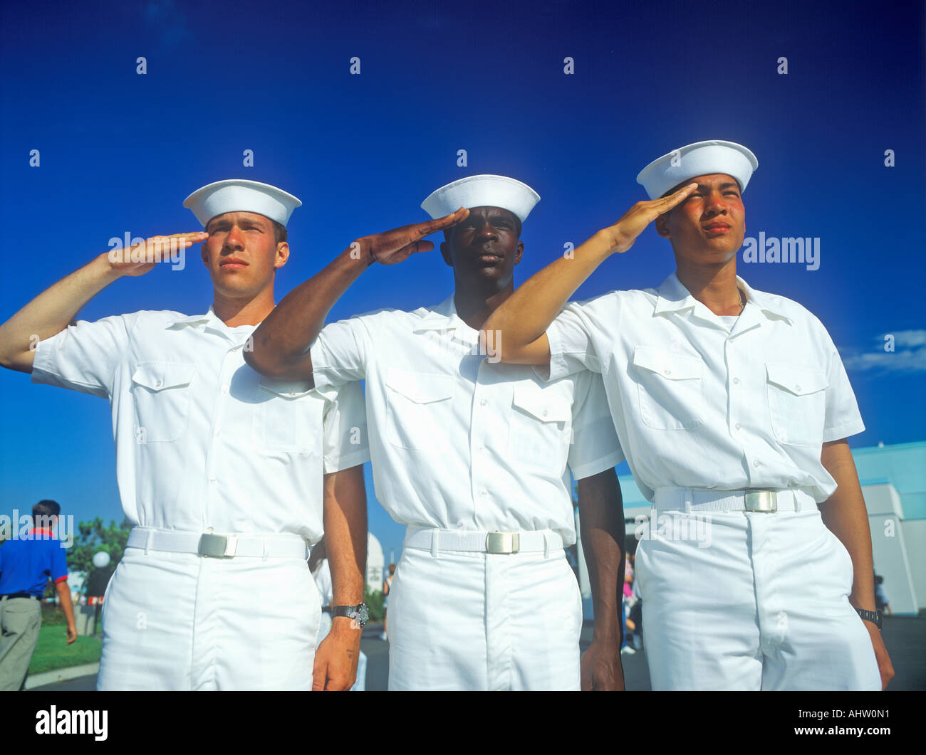 United States sailors saluting Stock Photo