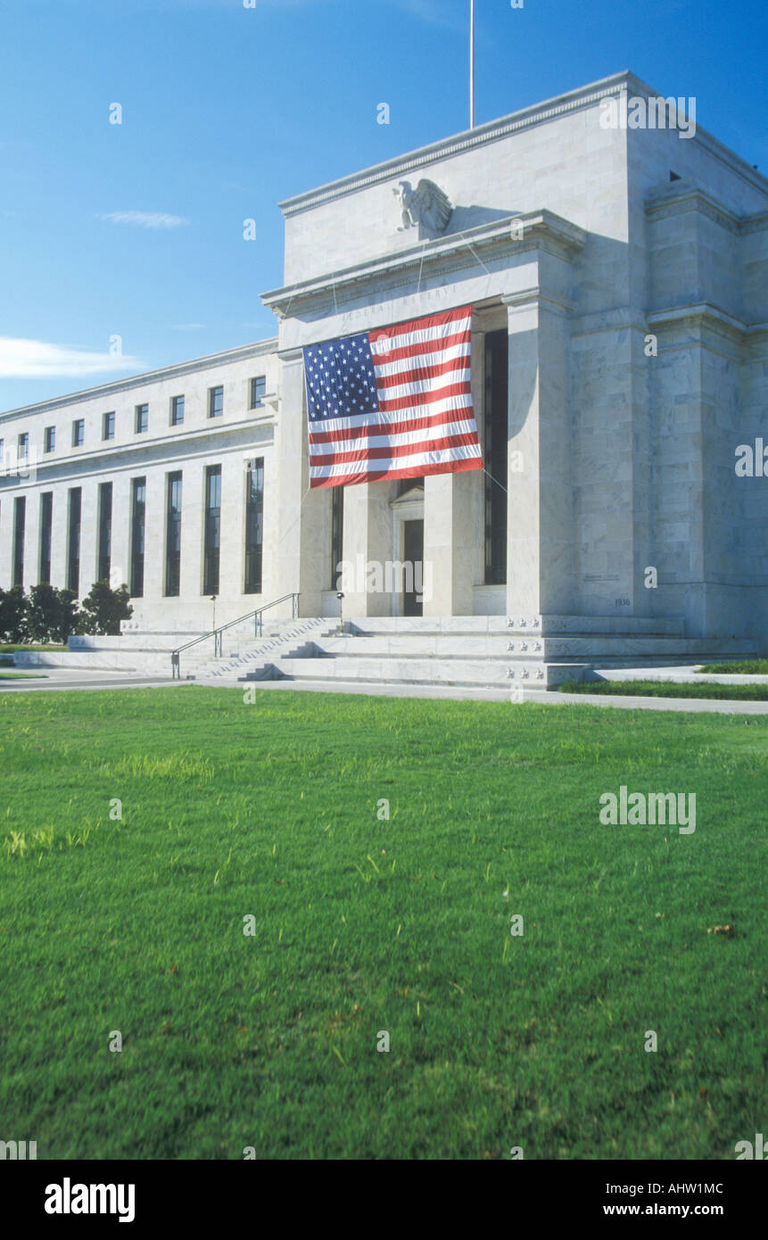 American Flag hung on The Federal Reserve Bank Washington D C Stock