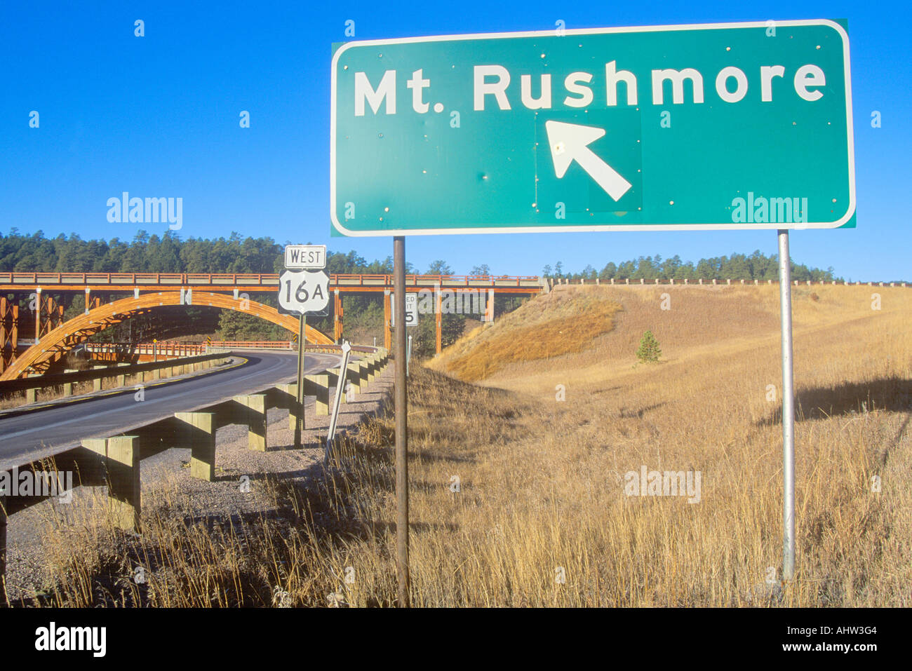 Road Sign to Mount Rushmore National Monument Near Rapid City South Dakota Stock Photo