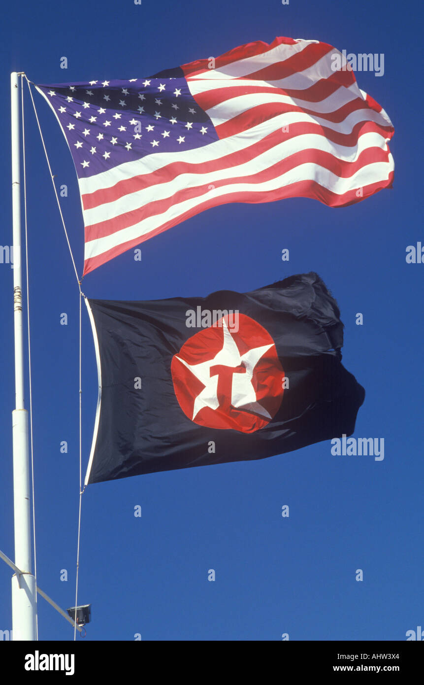 American Flag and Texaco Flag Stock Photo