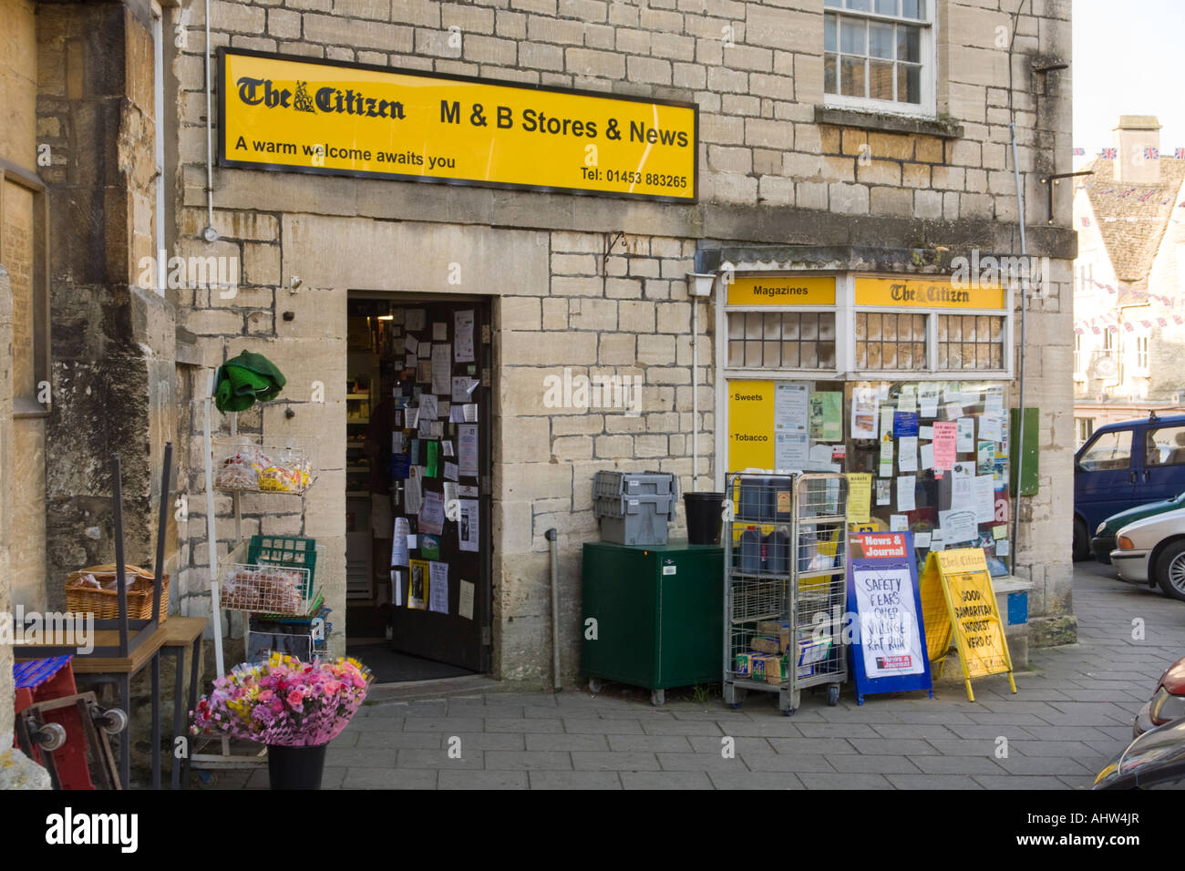 M & B Stores in the square in the Cotswold village of Minchinhampton
