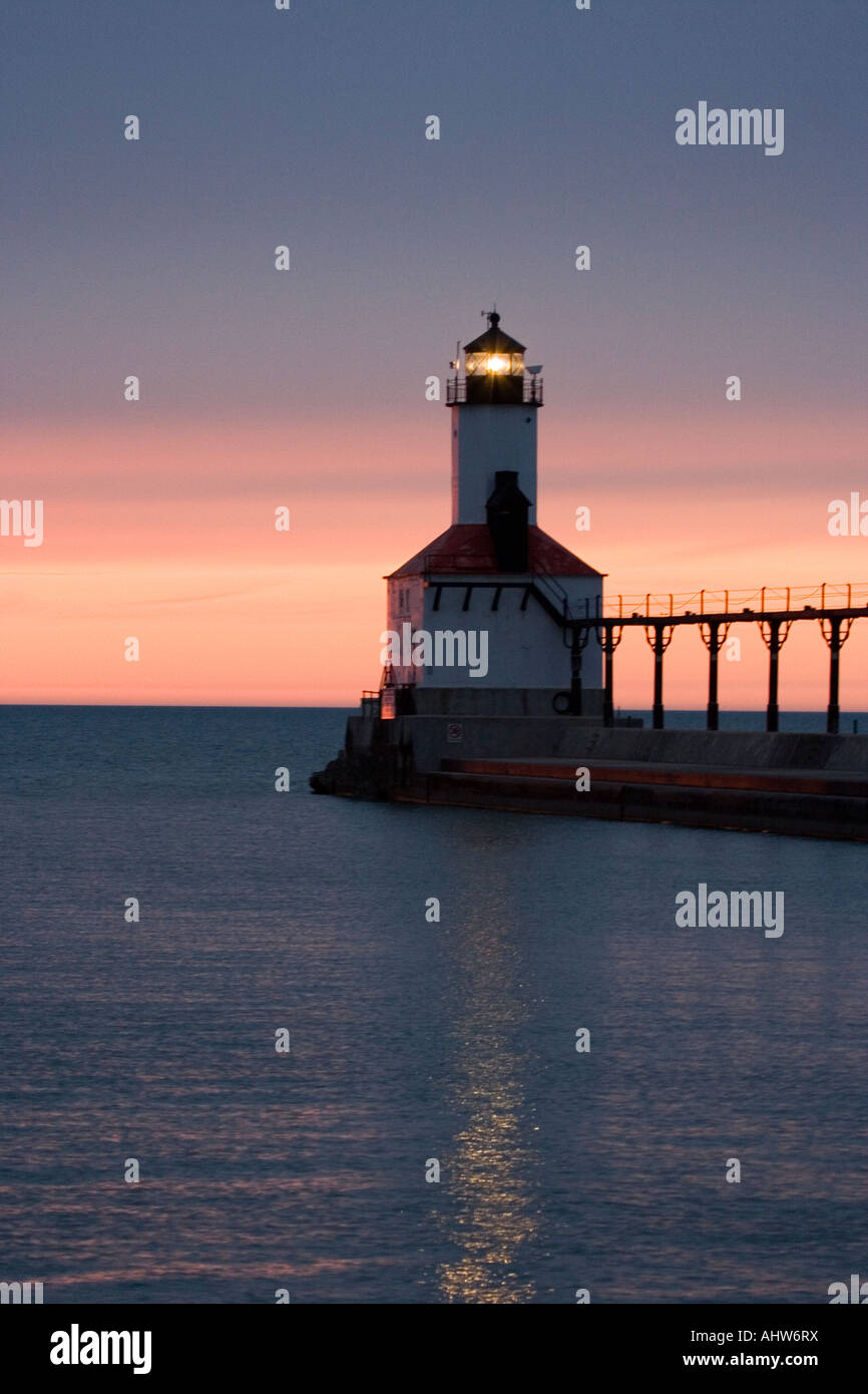 Lighthouse at Washington Park in Michigan City, Indiana after sunset