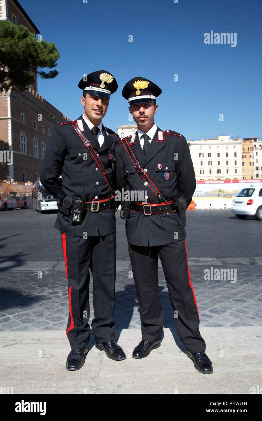 full length of Two Arma Dei Carabinieri Italian police officers on duty in Piazza Venezia Rome Lazio Italy Stock Photo