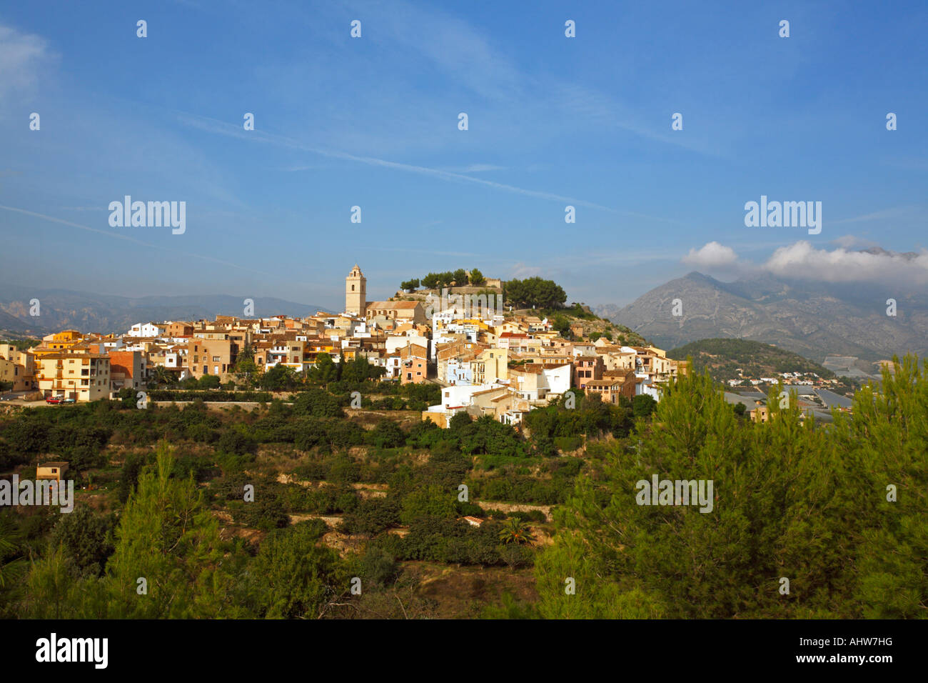 Spanish Town on Hillside Stock Photo