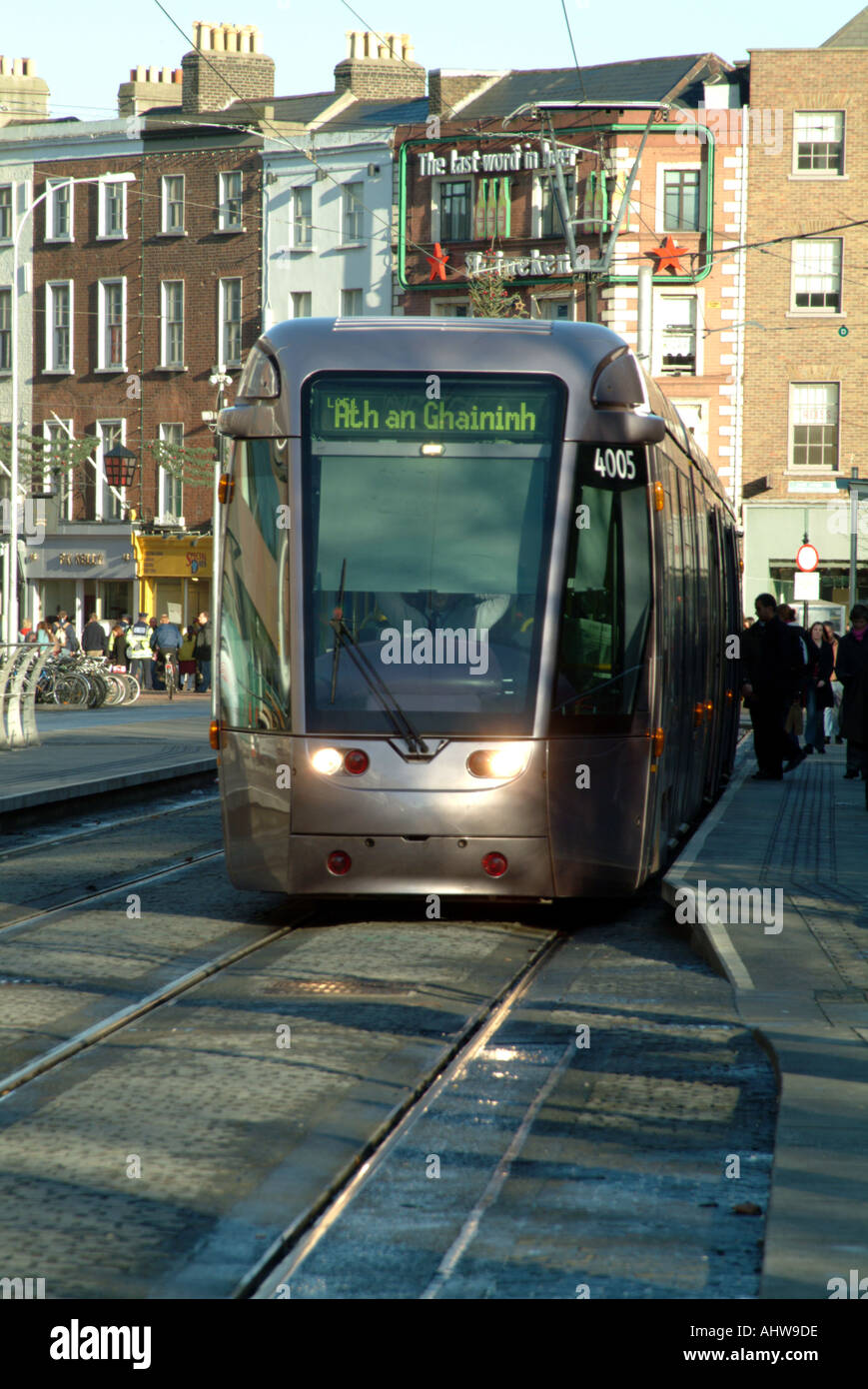 LUAS tram on St Stephens Green Dublin city centre operated by Connex Transport Ireland EU Stock Photo