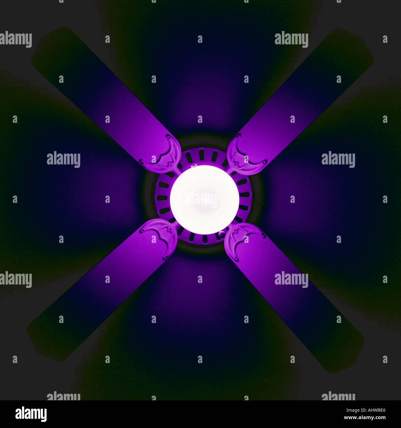 Ceiling Fan Glowing Purple Shot Looking Straight Up From