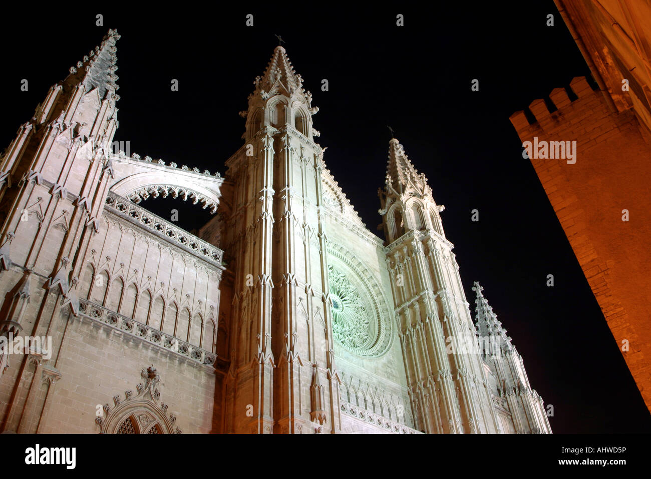 Cathedral at Palma de Mallorca at nightfall, Palma de Mallorca, Mallorca, Balearic Islands, Spain, Europe, EU Stock Photo