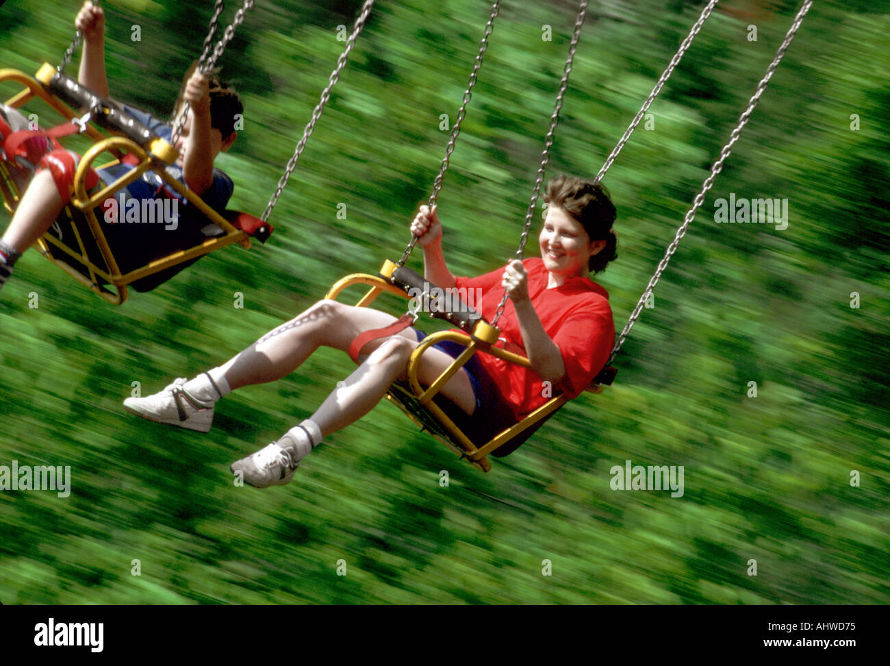 Dollywood theme park Tennessee female rides the chair swirl Stock Photo ...