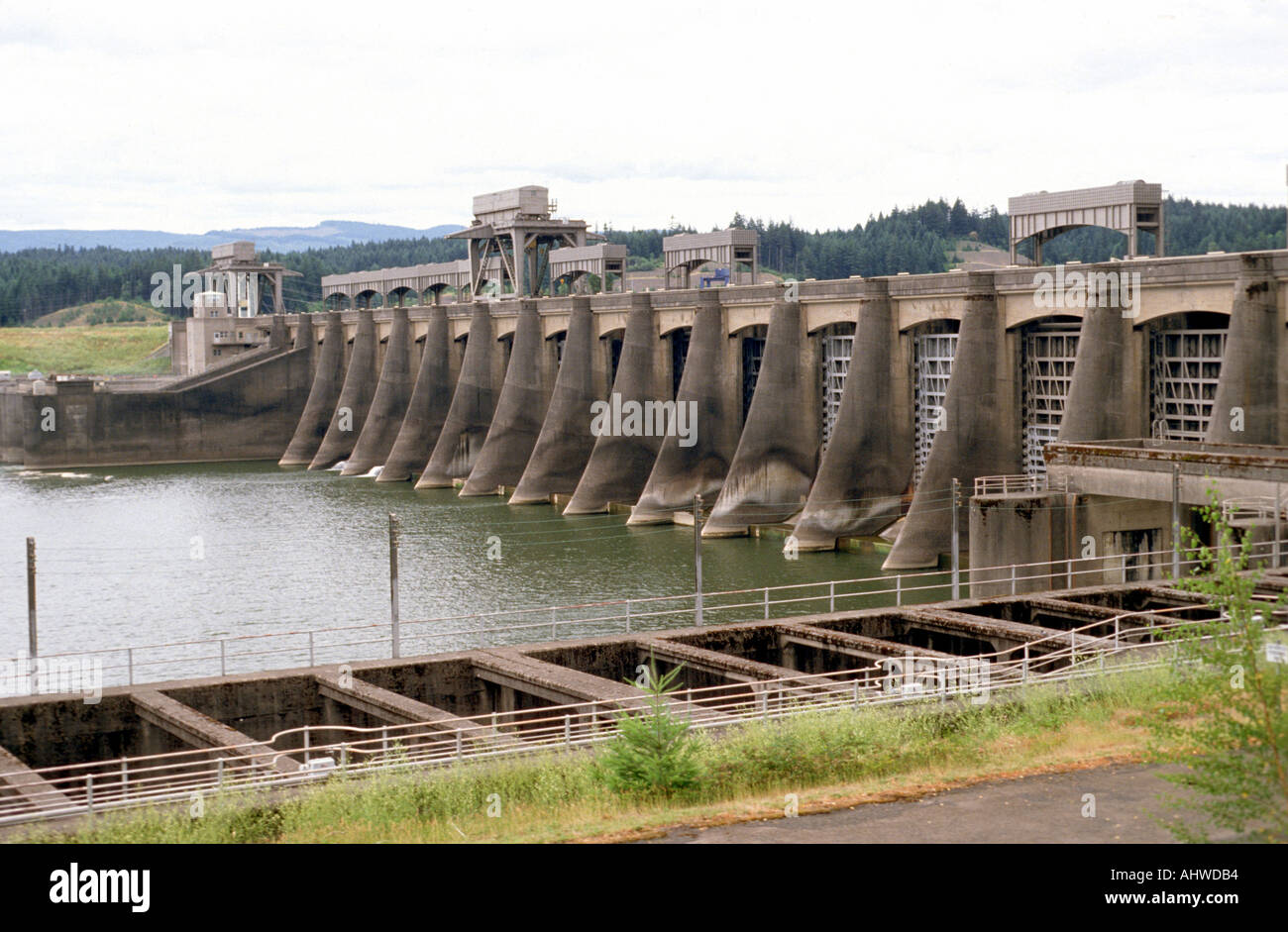 Hydro electric dam near Mt Hood Oregon Stock Photo