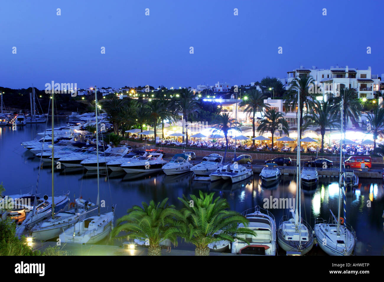 Port of Cala de Oro at nightfall, Mallorca, Spain, Europe, EU Stock Photo