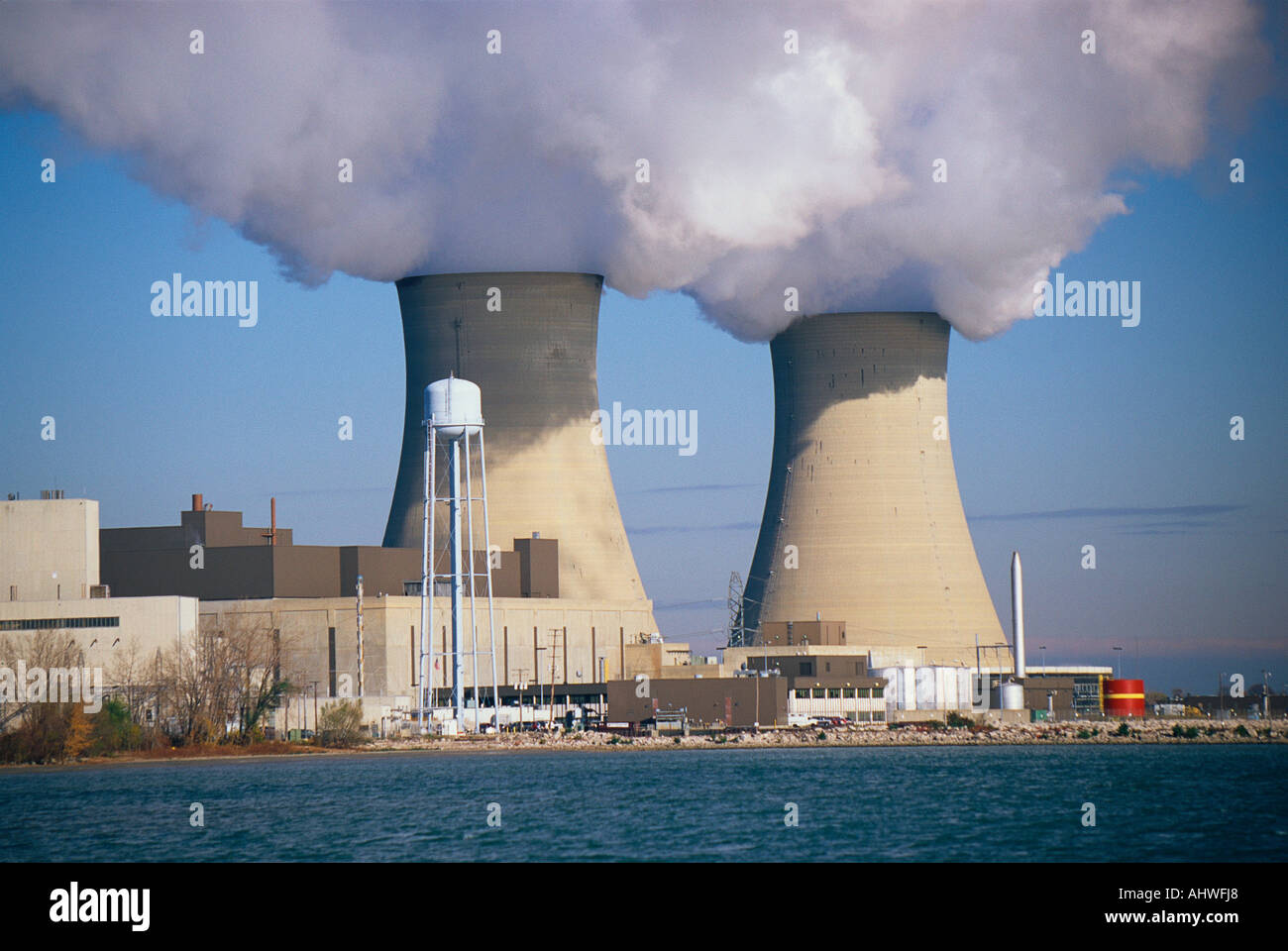 These are two nuclear power plants situated on Lake Erie These are the  Enrico Fermi power plants Stock Photo - Alamy