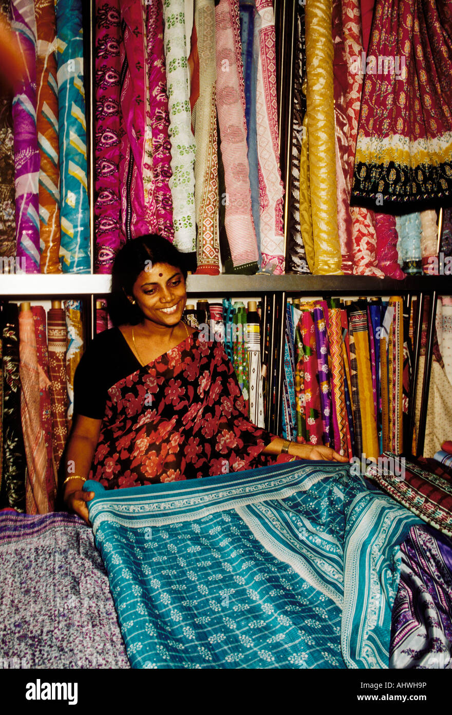 1, one, Singaporean, Indian woman, merchant, selling silk fabric, silk