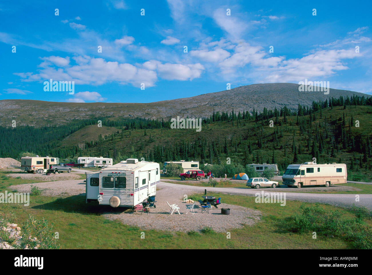 Recreational Vehicle Camping at a Campground at "Summit Lake" in Stone