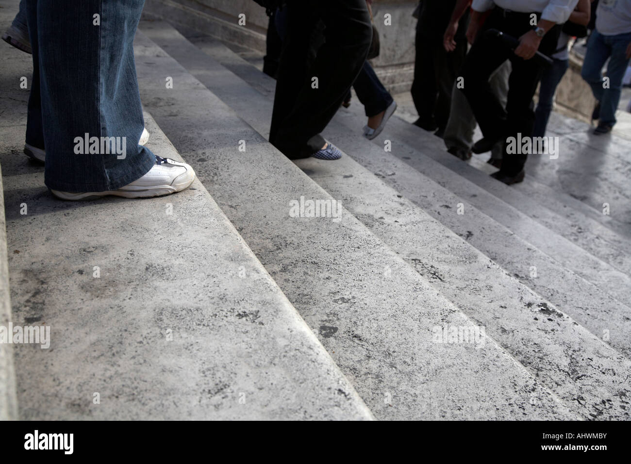 tourist feet walk up and down the spanish steps Rome Lazio Italy Stock