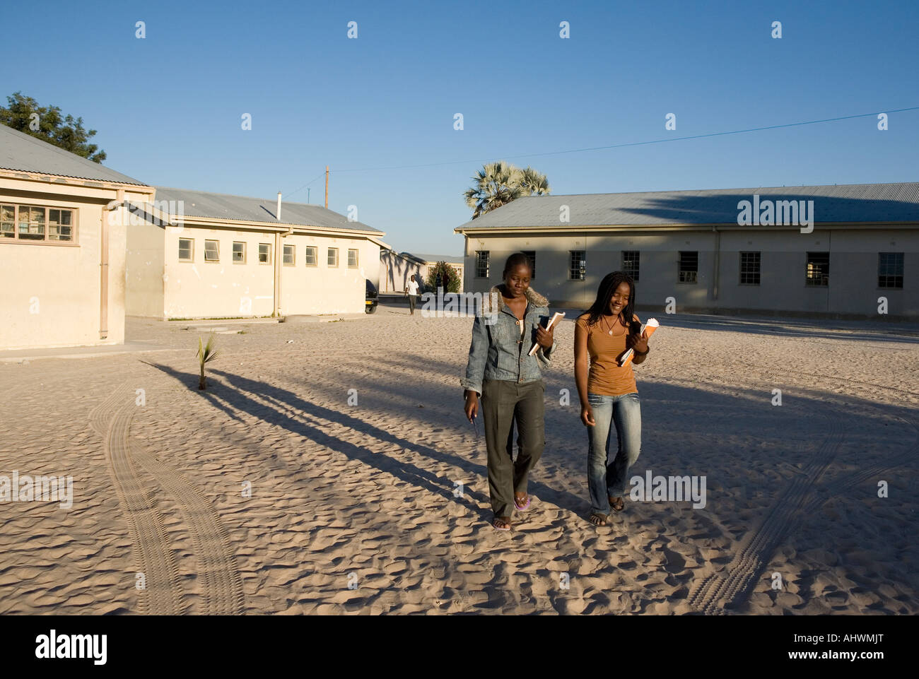 Two college students in Namibia, Africa at the end of study day Stock Photo