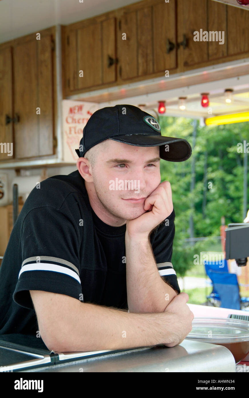 Portrait of an amusement park food vendor Stock Photo Alamy