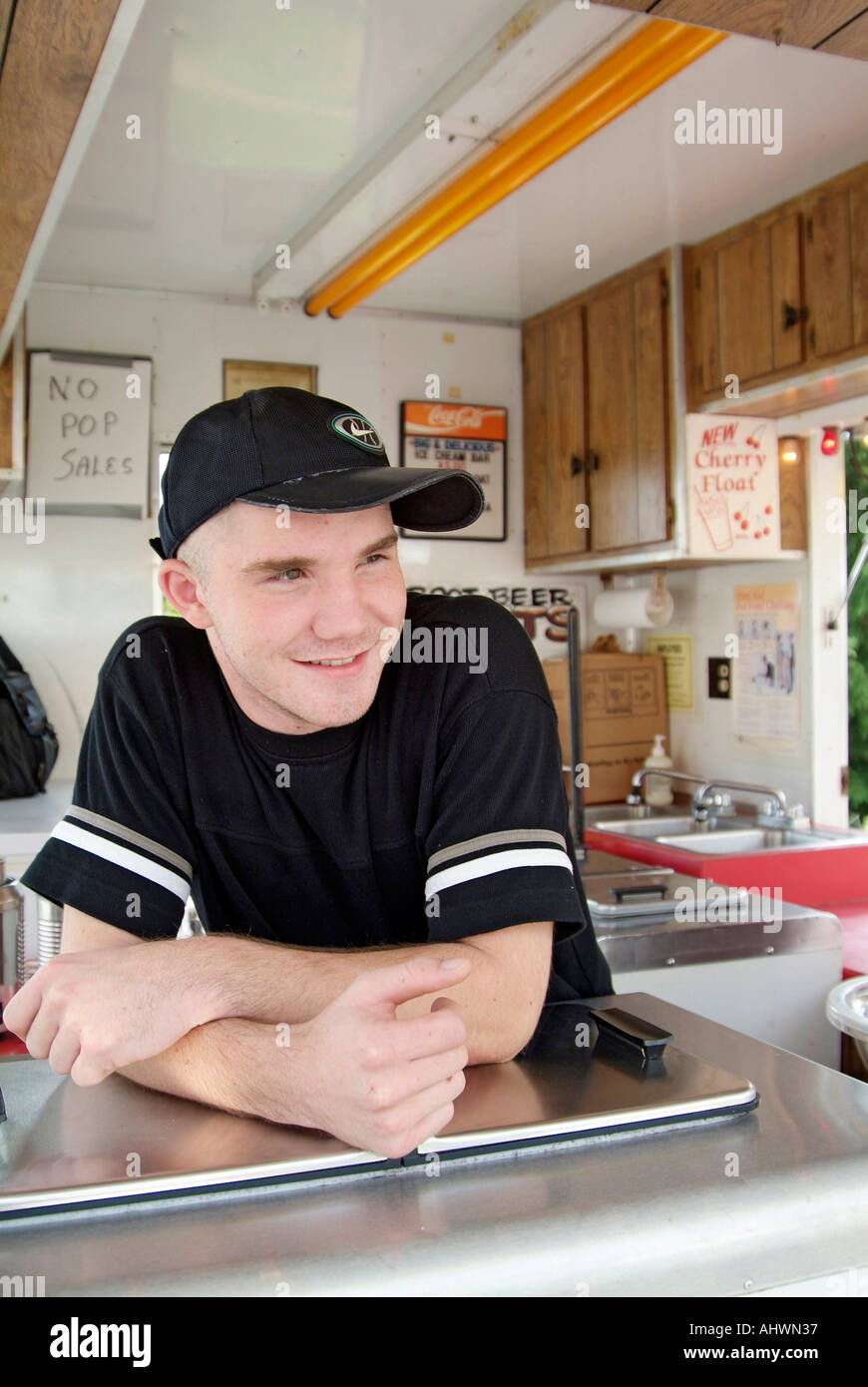 Portrait of an amusement park food vendor Stock Photo Alamy