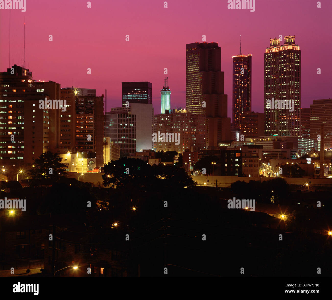 Night falling on Atlanta GA Stock Photo