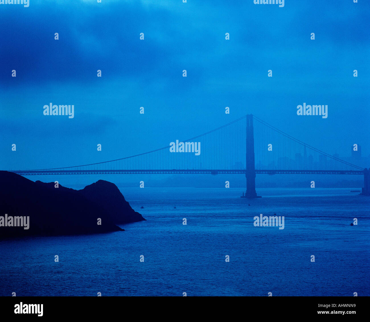 Evening falling on Golden Gate Bridge Stock Photo