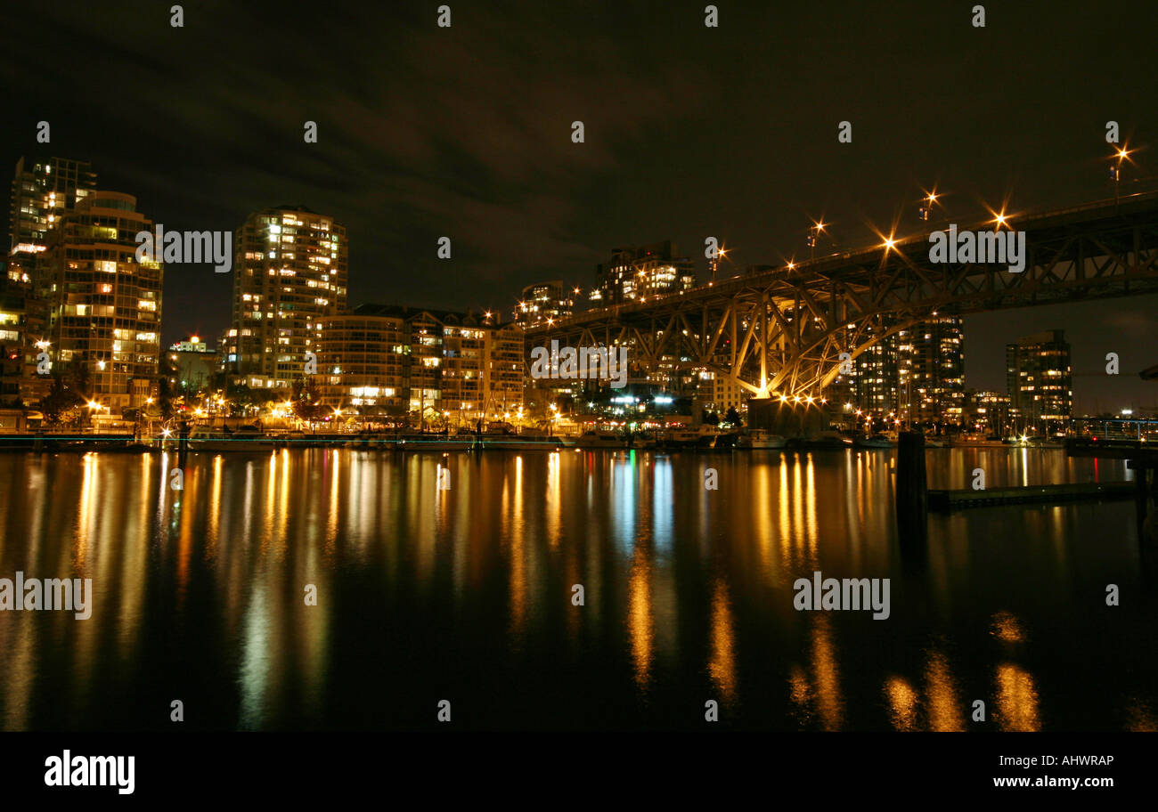 night view of false creek granville island vancouver Stock Photo - Alamy