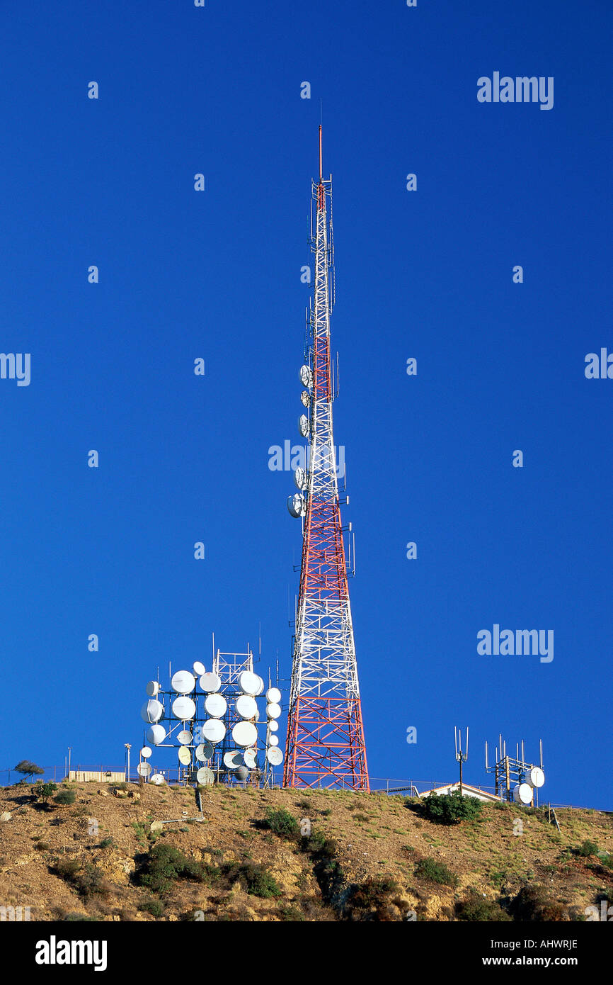 TV radio antenna and relay dishes Stock Photo Alamy