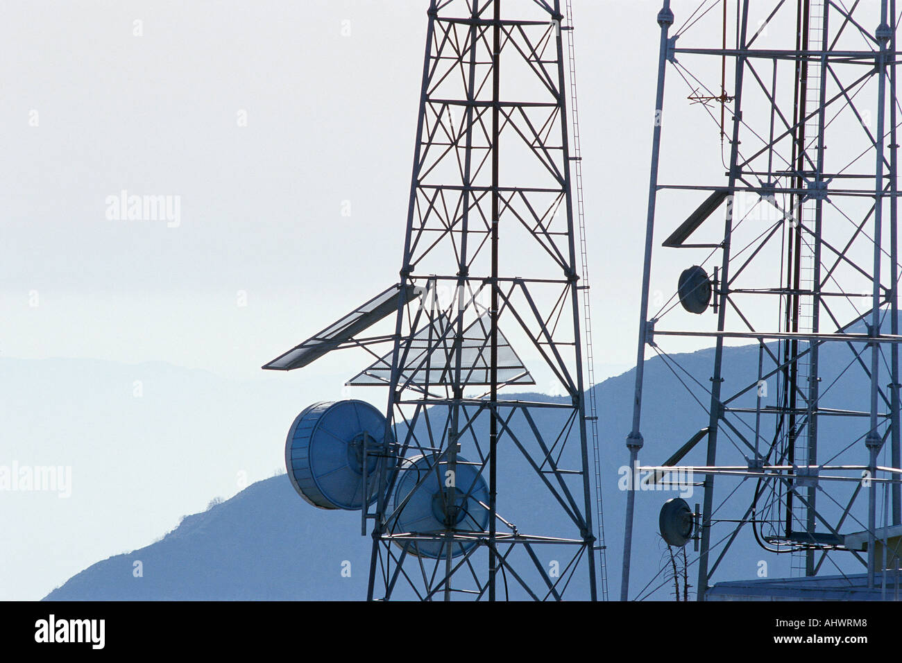 Antenna and relay dishes Stock Photo