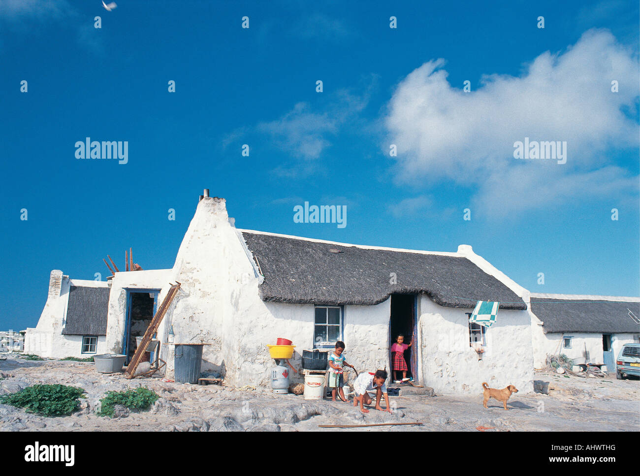 Children Playing Outside Fishermen S Cottages Arniston West Cape