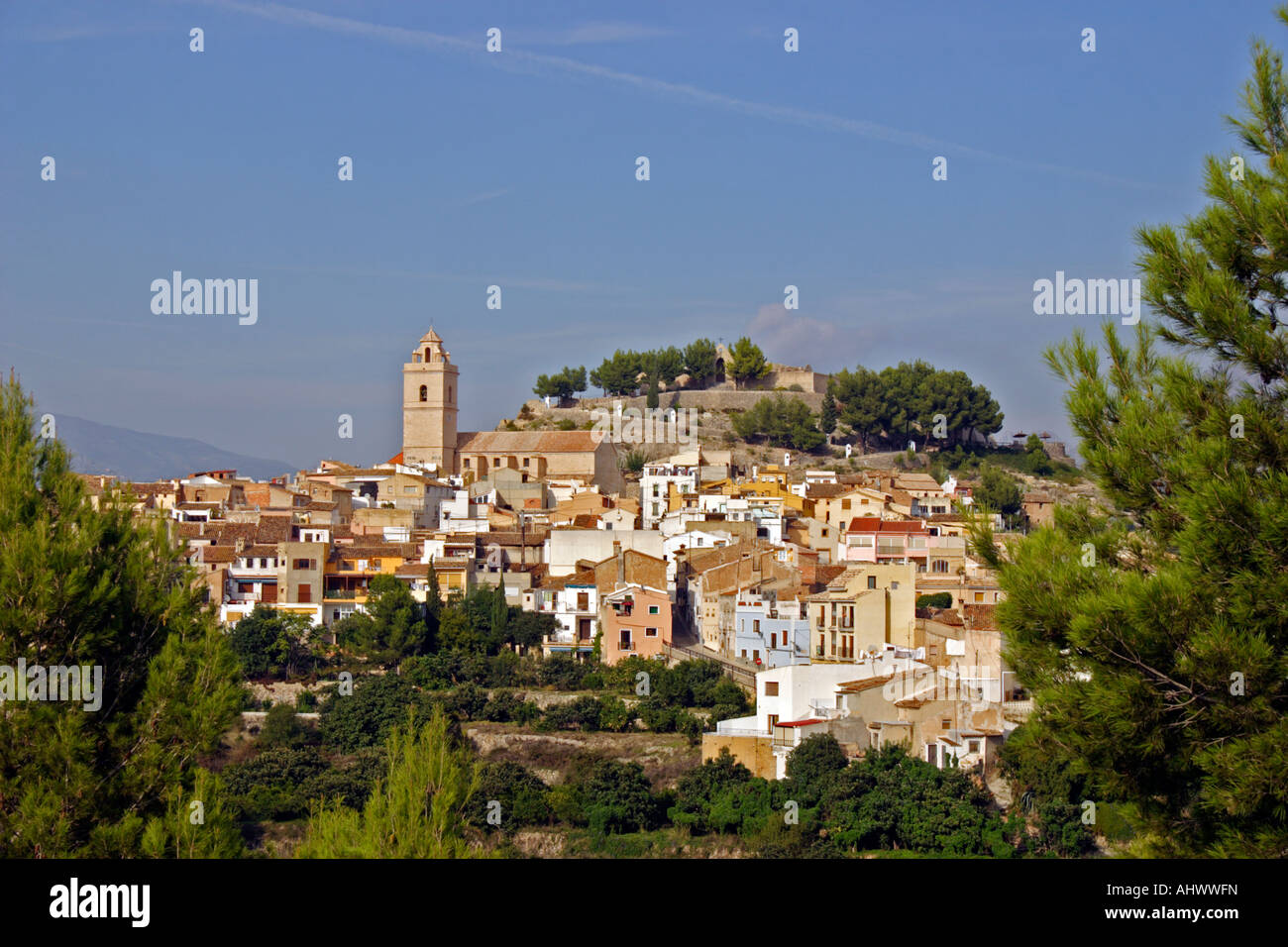 Spanish Town on Hillside Stock Photo