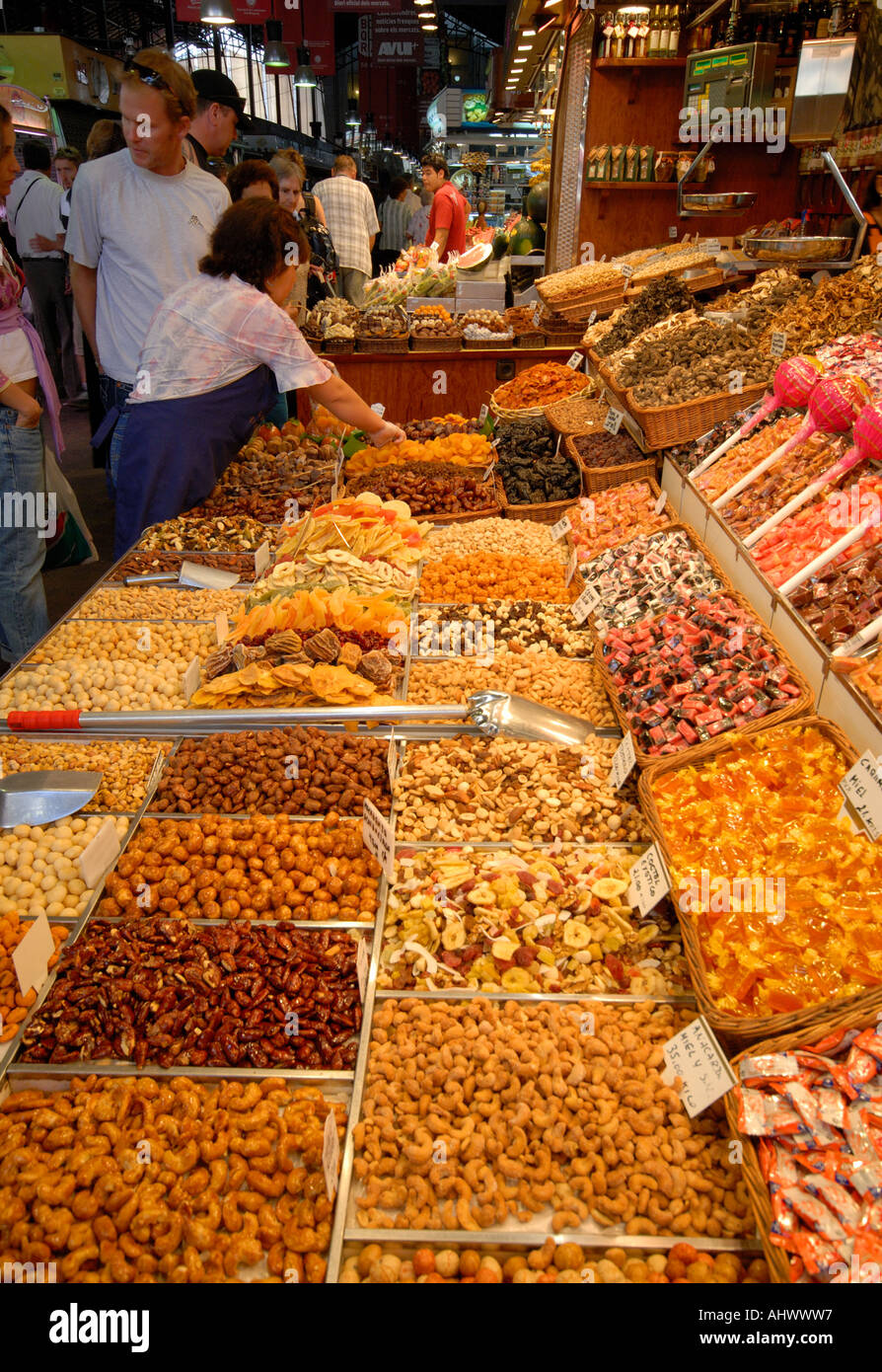 Food stall in the Mercat de St Josep, Barcelona Stock Photo