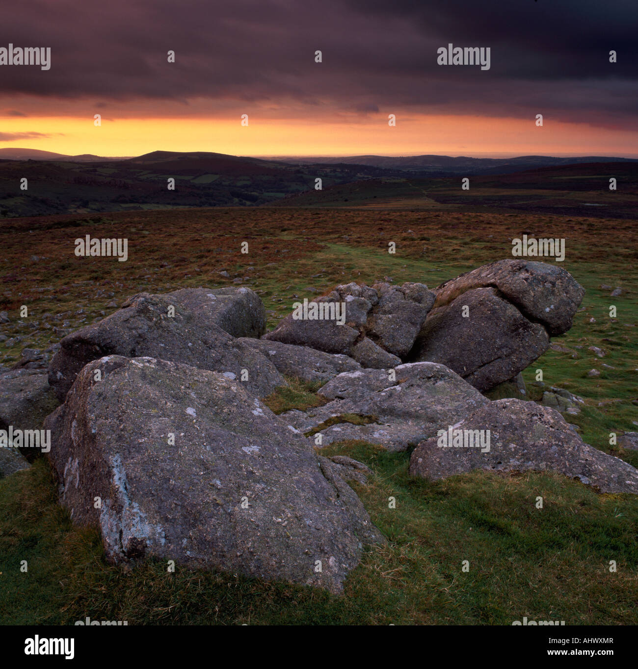 Back Tor Sunset Sunset from Hay Tor, Dartmoor, Devon, UK Stock Photo - Alamy