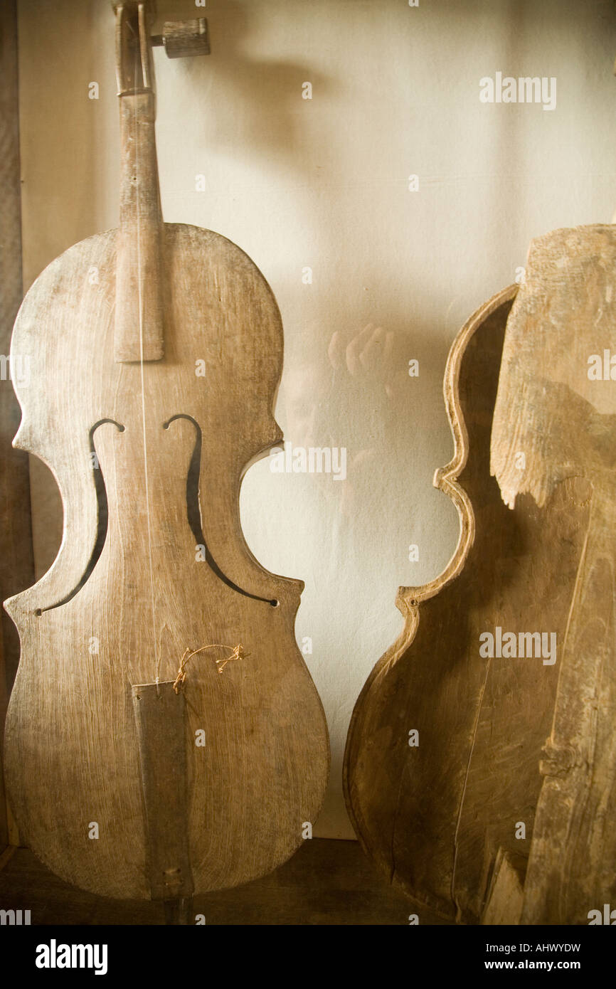 Old cello violin in the museum of the Jesuit mission of San Ignacio,  Bolivia Stock Photo