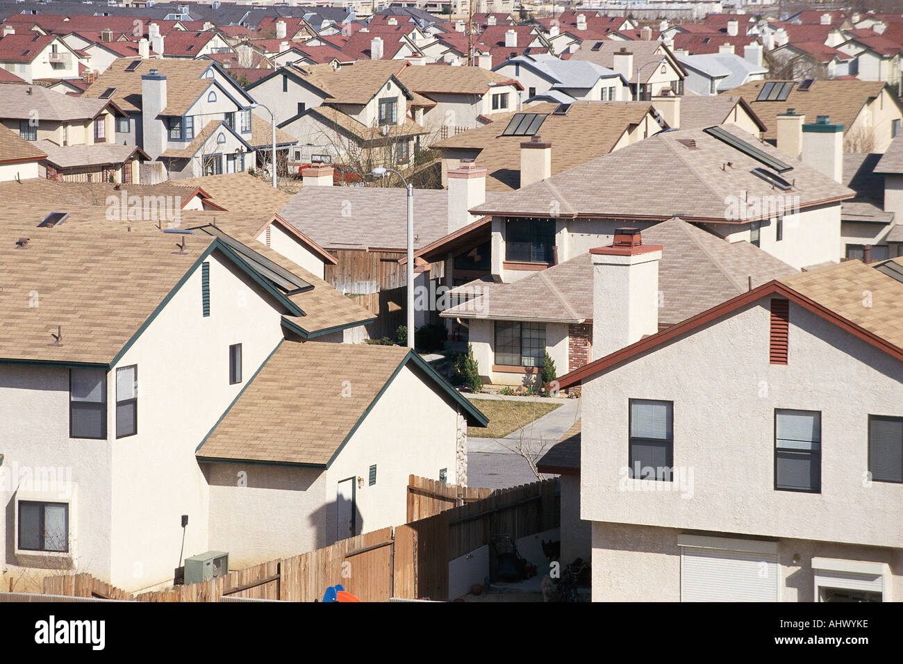 Rooftops of houses in CA Stock Photo